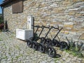 Golf trolleys at the wall